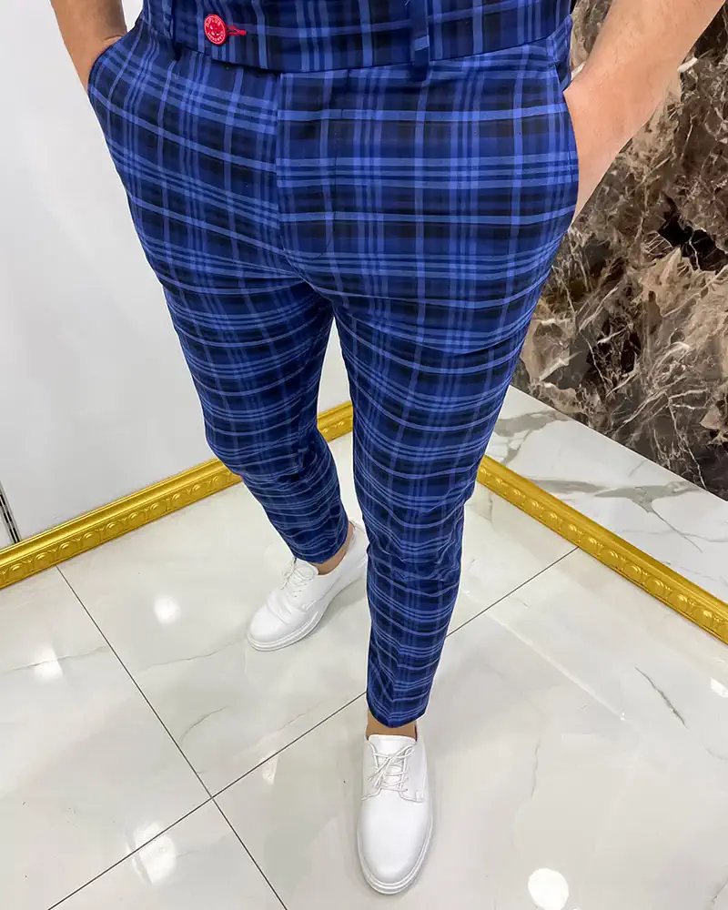 Park Avenue Blue Super Slim Fit Checks Trousers