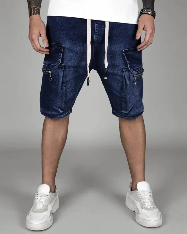 Tmavo-modré rifľové kraťasy Black Island Cargo - Size: M