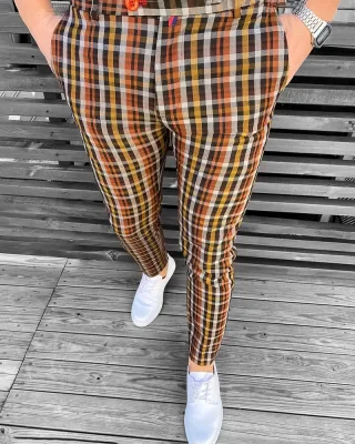 Luxusní pánské elegantní kostkované kalhoty DJPE72 Exclusive