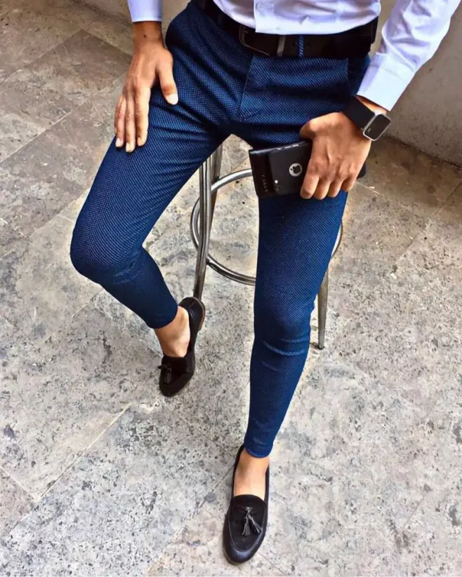 Modré pánské elegantní kalhoty DJP33