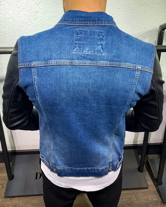 Men's blue denim jacket with leather sleeves DR Night