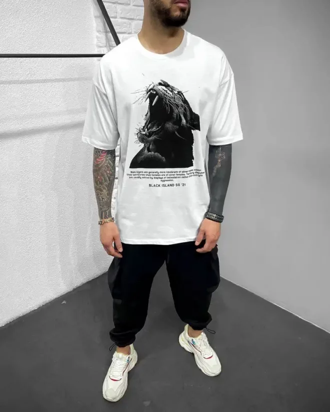 Men's white T-shirt Black Island Panther - Size: XL