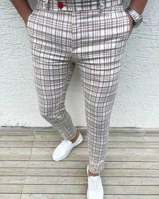 Luxury men's checkered pants white DJPE25 Exclusive