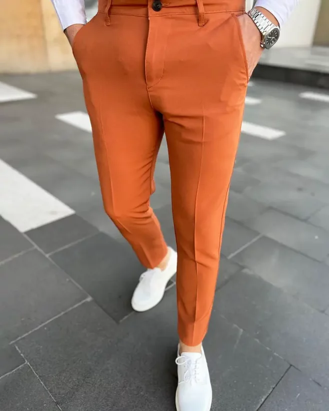 Cihlové pánské elegantní kalhoty DJP70