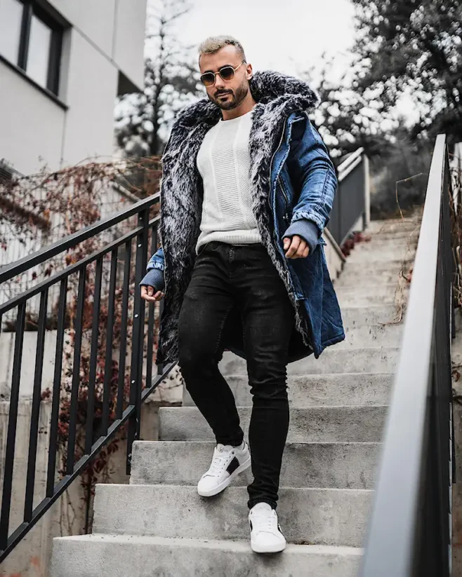 Rifľová pánska zimná bunda parka modrá OJ Denim