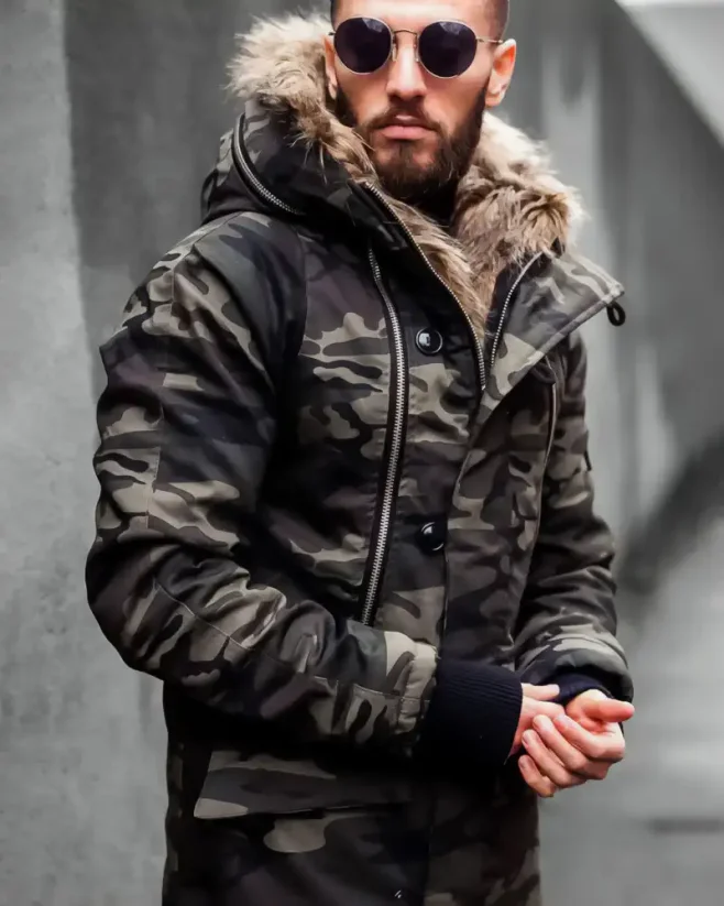 Maskáčová pánska zimná bunda parka zelená OJ Legend - Veľkosť: S