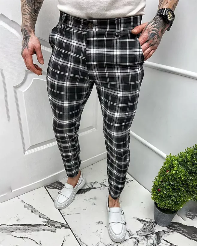 Elegant men's checkered pants black DJP38
