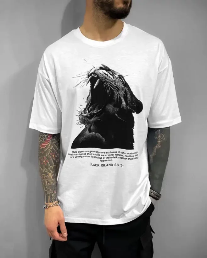 Men's white T-shirt Black Island Panther - Size: XL