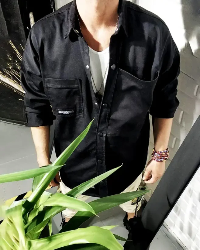 Men's denim shirt black OT SS Base
