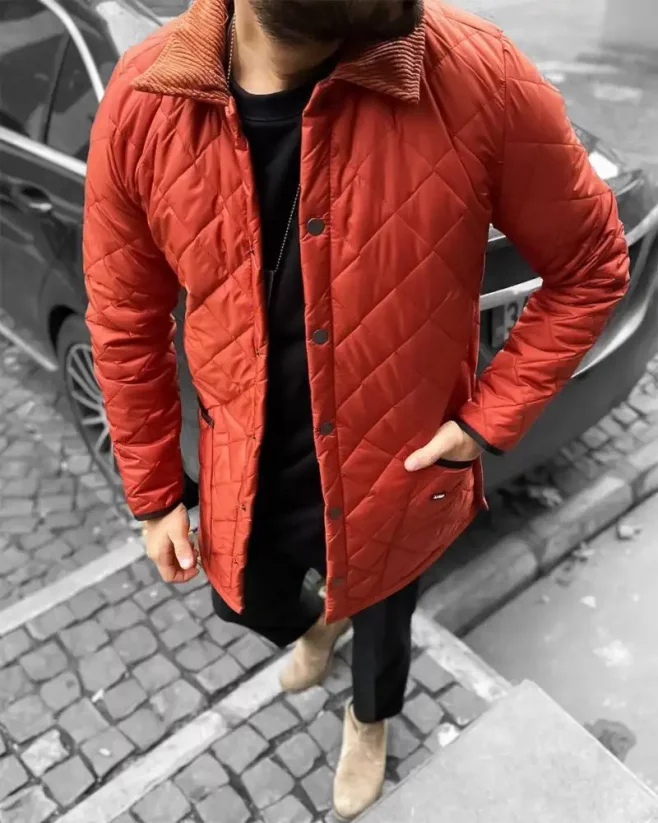 Elegant men's transitional jacket red DJP90 - Size: S