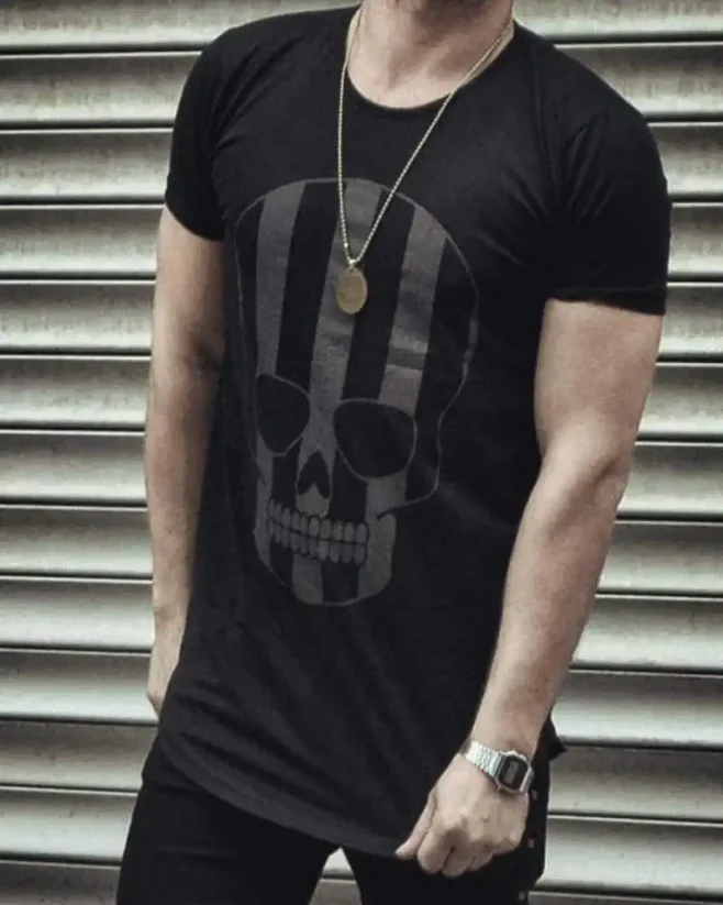 Black men's T-shirt OT SS Scull - Size: M