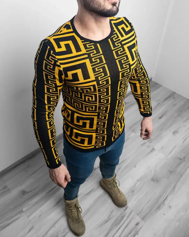 Yellow men's sweater with pattern LAGOS North - Size: L