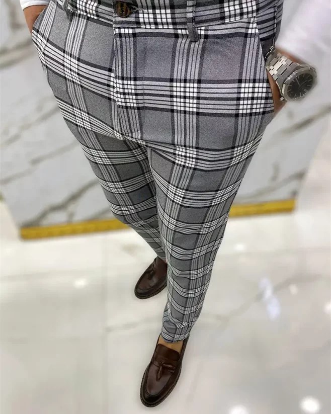 Gray men's checkered trousers  DJP07
