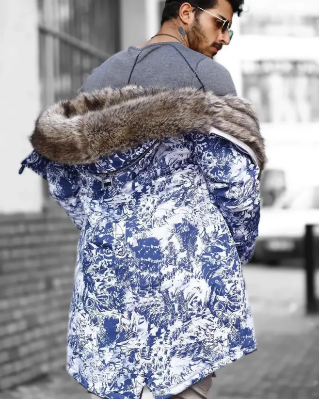 Maskáčová pánska zimná bunda parka modrá OJ Legend
