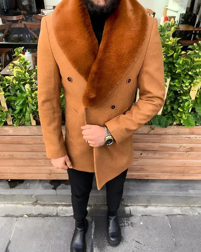 Pánsky zimný kabát s kožušinkou hnedý George