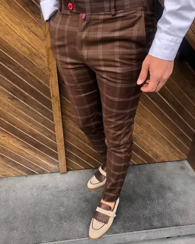 Luxury men's checkered pants brown DJPE01 Exclusive