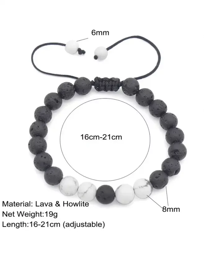 Men's adjustable bracelet with lava and howlit stones