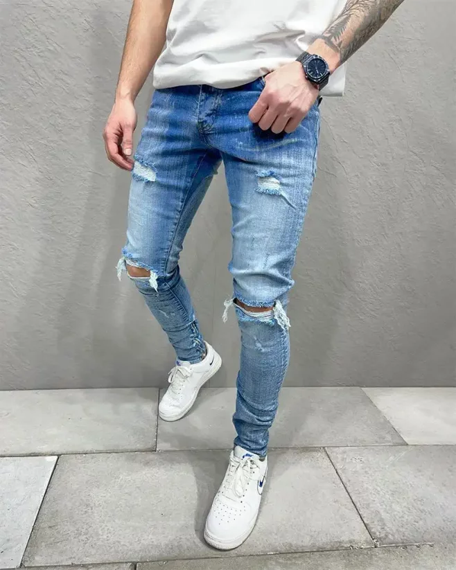 Modré pánské roztrhané džíny 2Y Premium Adult