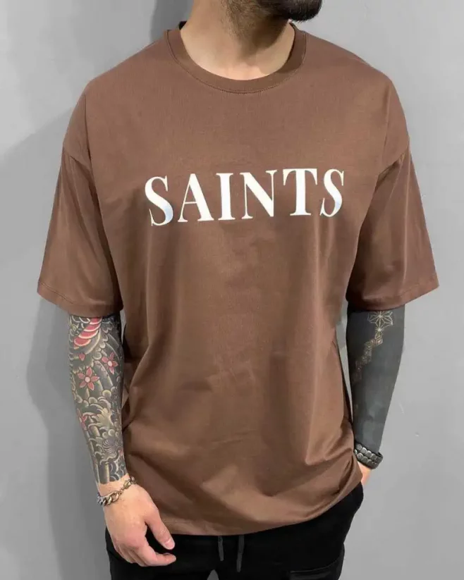 Pánské hnědé oversized tričko Black Island Saints