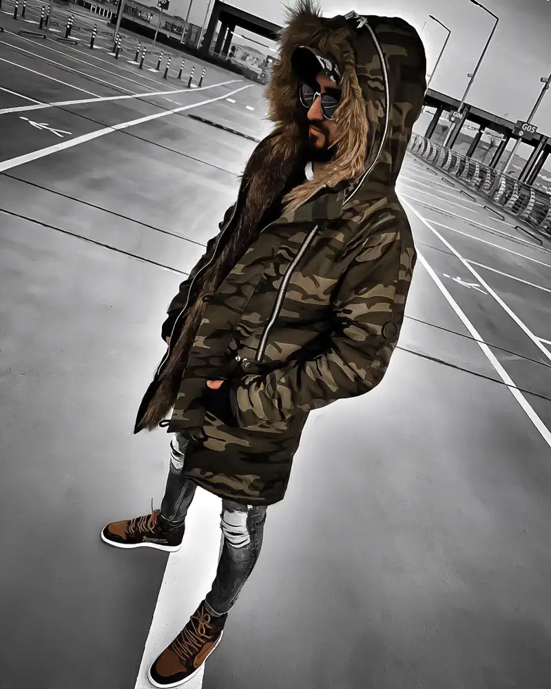 Camo jacket with fur hotsell hood mens