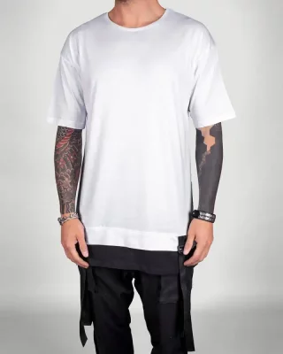 Extended men's t-shirt with  straps BI Liquid white