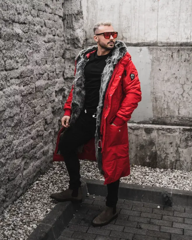 Extended men's winter jacket parka red OJ Stranger - Size: S