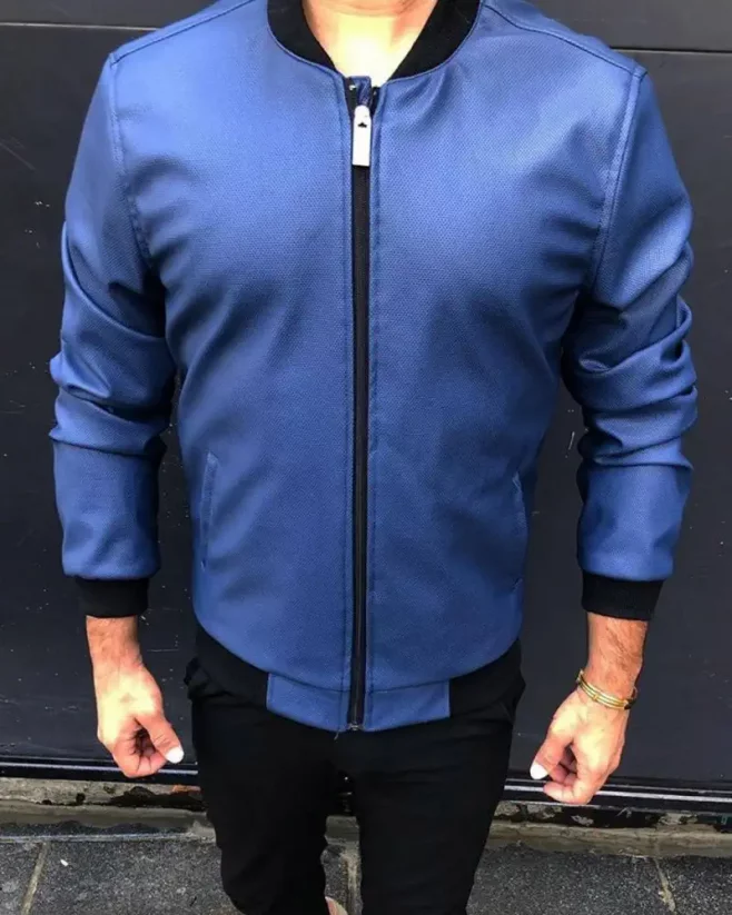 Men's leatherette bomber jacket blue DJP24 - Size: L