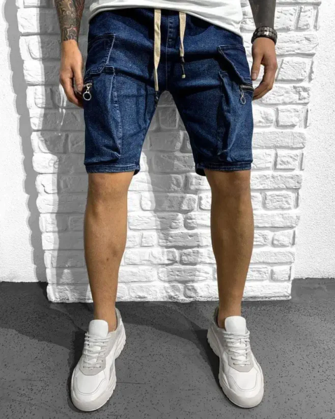 Tmavo-modré rifľové kraťasy Black Island Cargo - Size: M