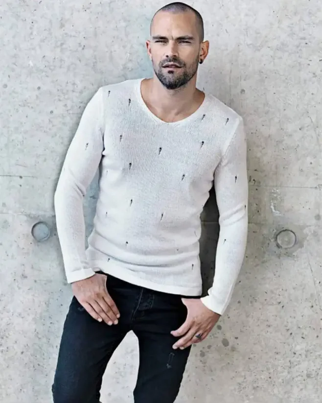 Trendy men's perforated sweater LAGOS 2395 - Size: XL