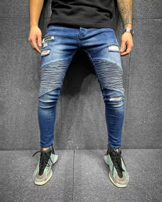 Jedinečné modré pánské džíny 2Y Premium Ribbed