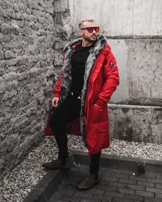 Extended men's winter jacket parka red OJ Stranger
