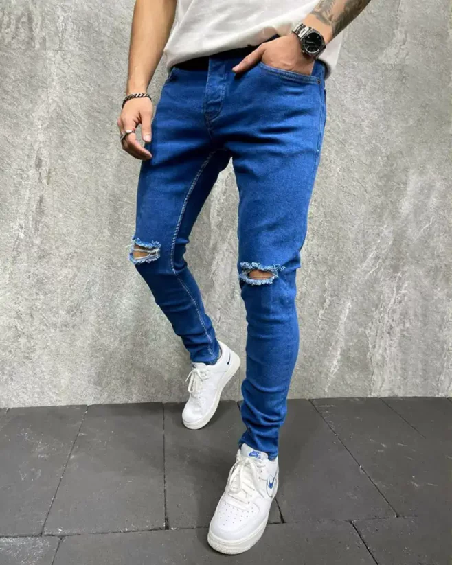 Modré pánské roztrhané džíny 2Y Premium Problem - Velikost: 33