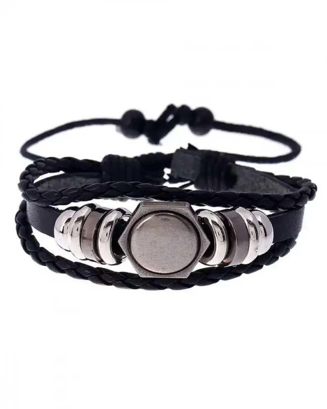 Stylish men's leather bracelet with silver accessories