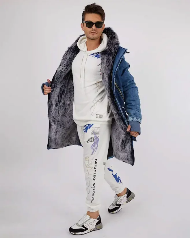 Denim men's winter jacket parka blue OJ Denim - Size: XL