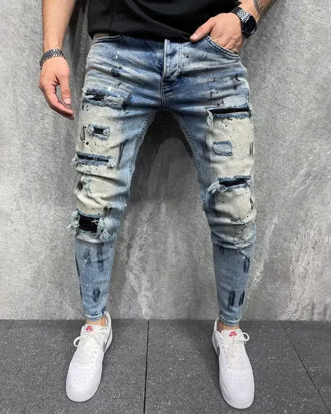 Modré pánské roztrhané džíny 2Y Premium Unique