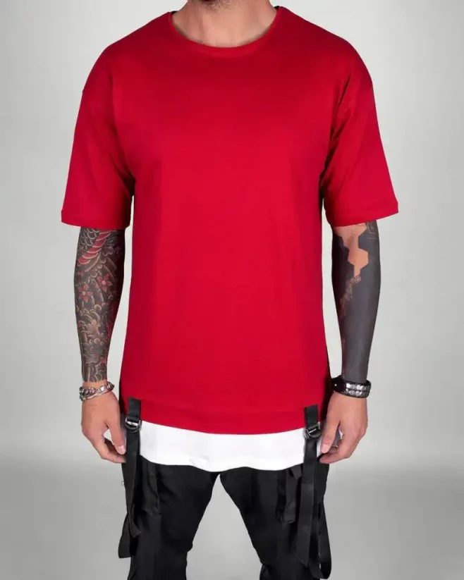 Predlžené pánske tričko s trakmi BI Liquid červené - Veľkosť: S