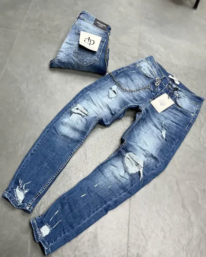 Modré pánské roztrhané džíny Body - Velikost: 32