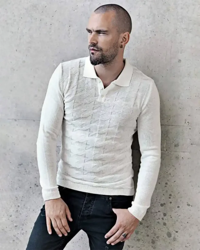 Unique white men's sweater with buttons LAGOS 2411 - Size: M
