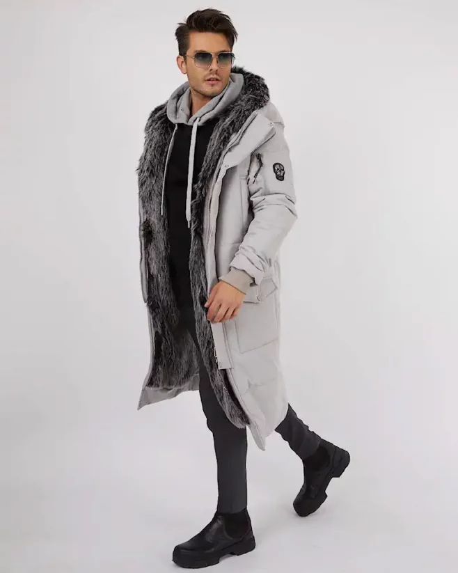Predĺžená pánska zimná bunda parka sivá OJ Stranger - Veľkosť: XL