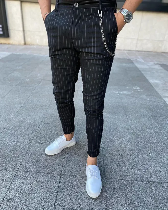 Pánské elegantní proužkované SKINNY kalhoty černé DJP28