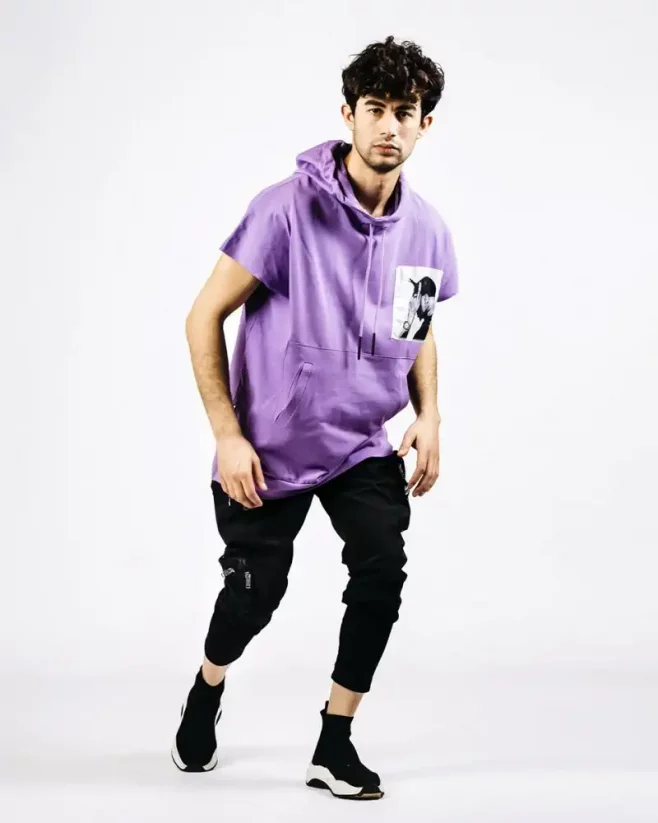 Purple men's t-shirt with hood OX 2PAC