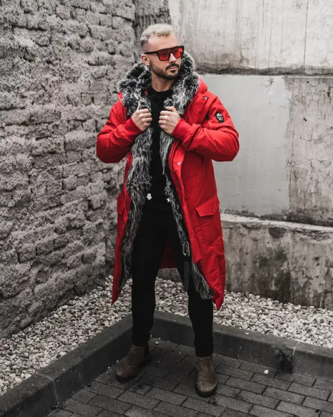 Extended men's winter jacket parka red OJ Stranger - Size: L