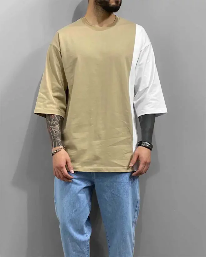 Men's beige T-shirt Black Island Double - Size: S