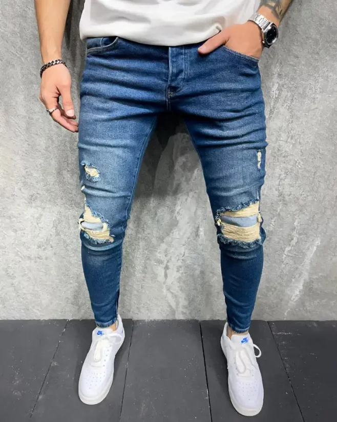 Modré pánské roztrhané džíny 2Y Premium Control