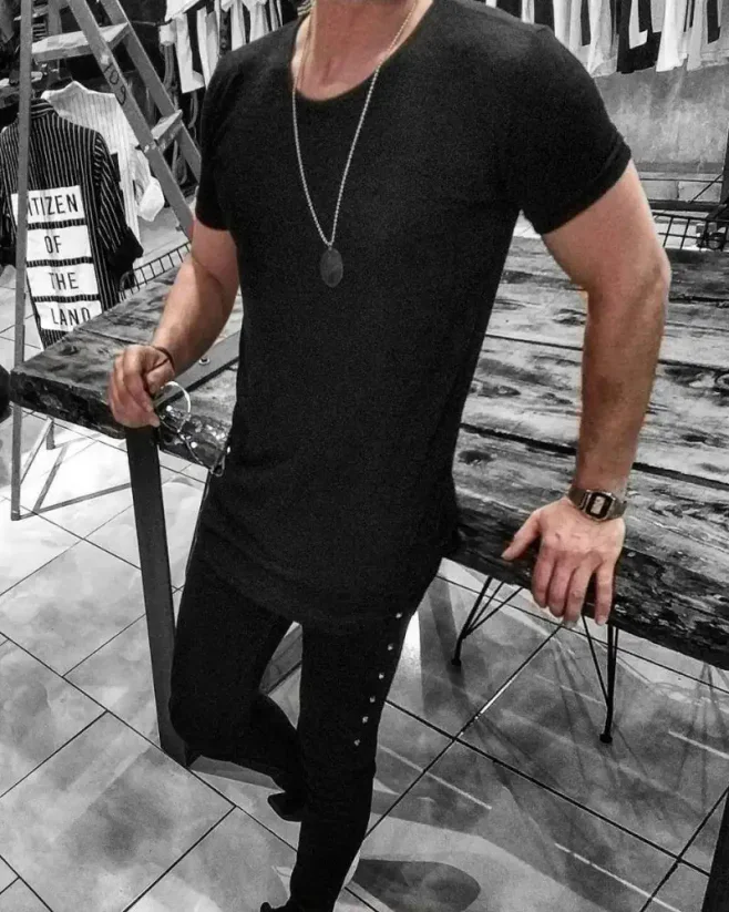 Stylish men's patterned t-shirt black OT SS