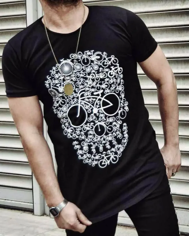 Black men's t-shirt with an interesting print OT SS - Size: S