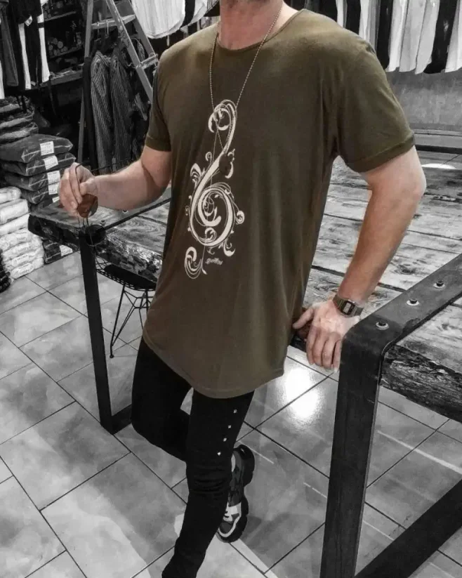 Štýlovo predlžené pánske tričko zelené OT SS Clef