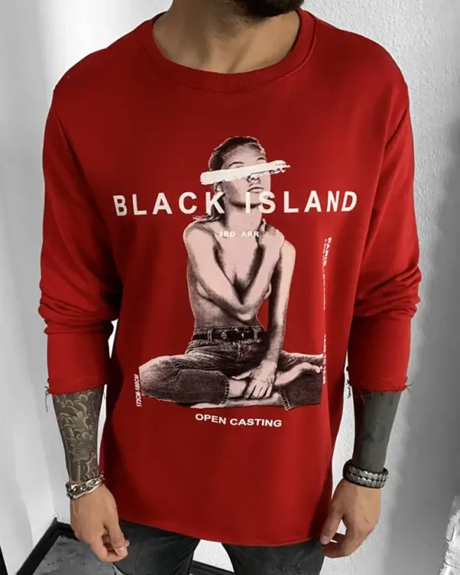Stylish red men's Black Island Casting sweatshirt
