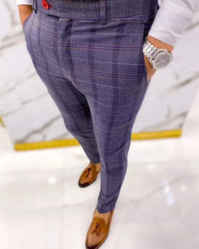 Luxusní pánské kárované kalhoty DJPE82 Exclusive - Velikost: 31