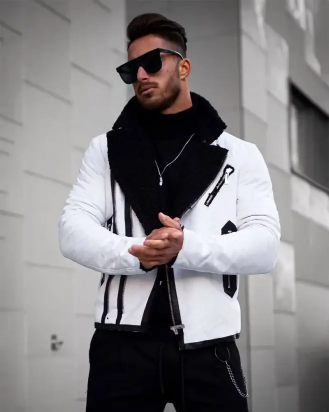 Stylish men's leatherette jacket white OJ Boss